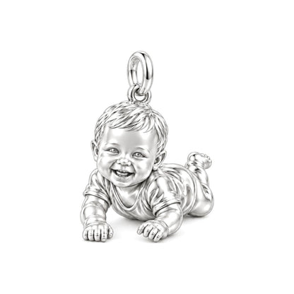 Tummy Time Joy Charm Bracelet – Personalized Mom Gift – silver charm, front view