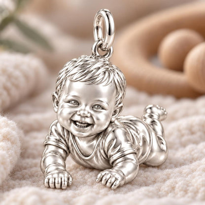 Tummy Time Joy Charm Bracelet – Personalized Mom Gift – macro detail of the charm