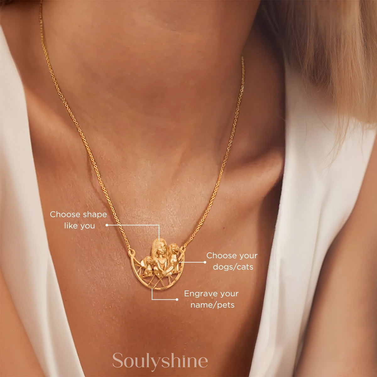 Soulyshine Personalized Girl And Her Pets Necklace - Bull Mastiff/Cavapoo