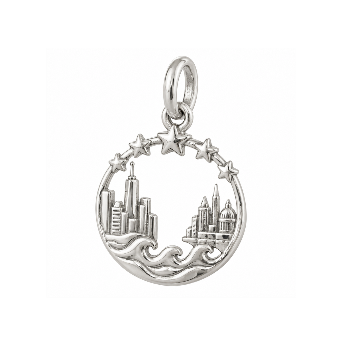 Two Cities Linked by Stars Charm — Silver — 50-works-silver-20260916-130