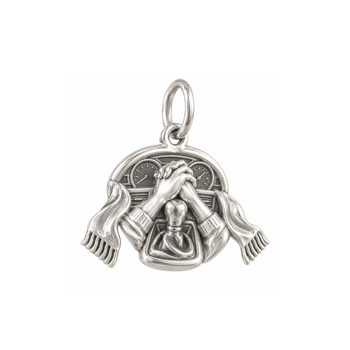 Two Hands on a Gearshift Charm — Silver — 50-works-silver-20260916-139