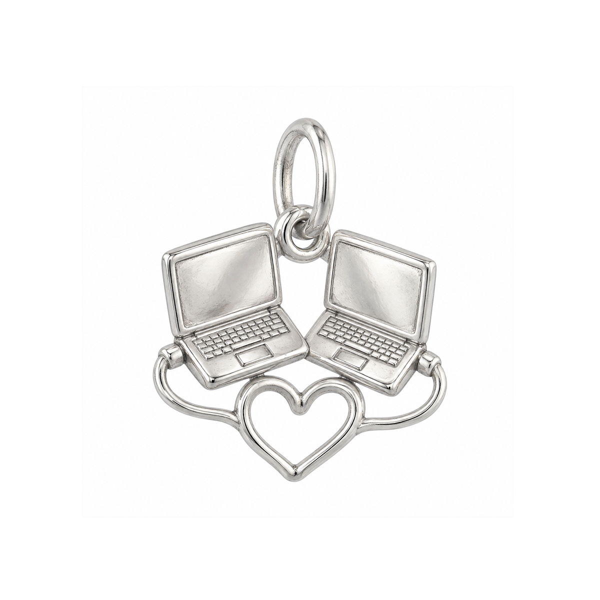 Two Laptops Linked by a Heart Charm — Silver — 50-works-silver-20260916-119