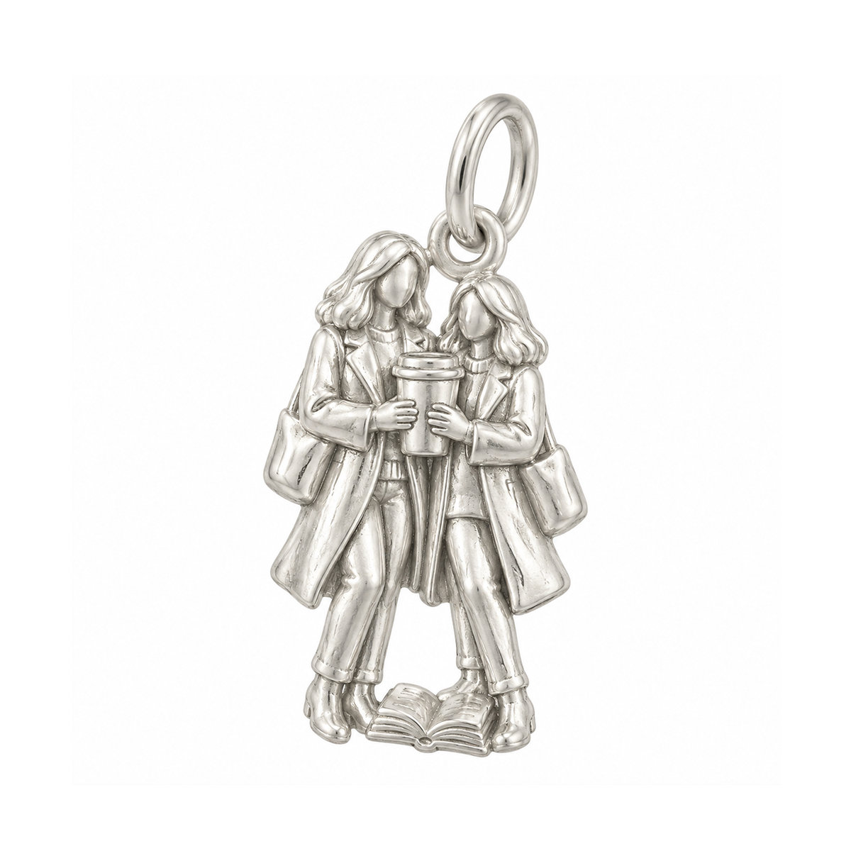 Two Women Sharing Coffee Charm — Silver — 50-works-silver-20260916-9