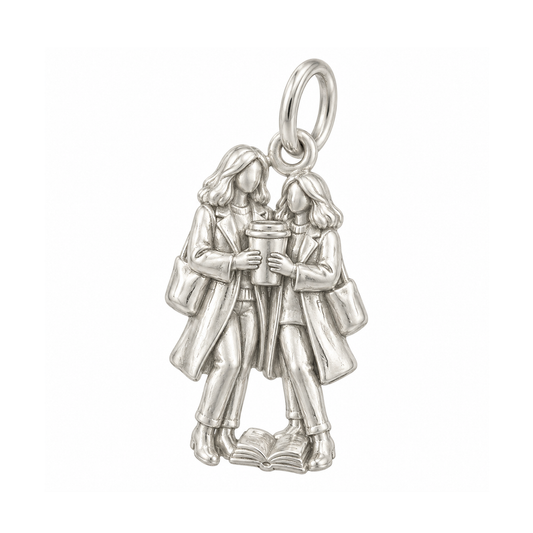 Two Women Sharing Coffee Charm — Silver — 50-works-silver-20260916-9