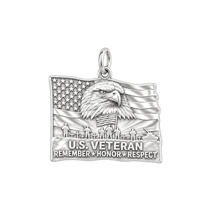 U.S. Veteran Honor Charm and Polyester Cord Bracelet Set – silver plated 3 cm charm, front view
