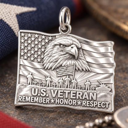 U.S. Veteran Honor Charm and Polyester Cord Bracelet Set – macro detail of the charm