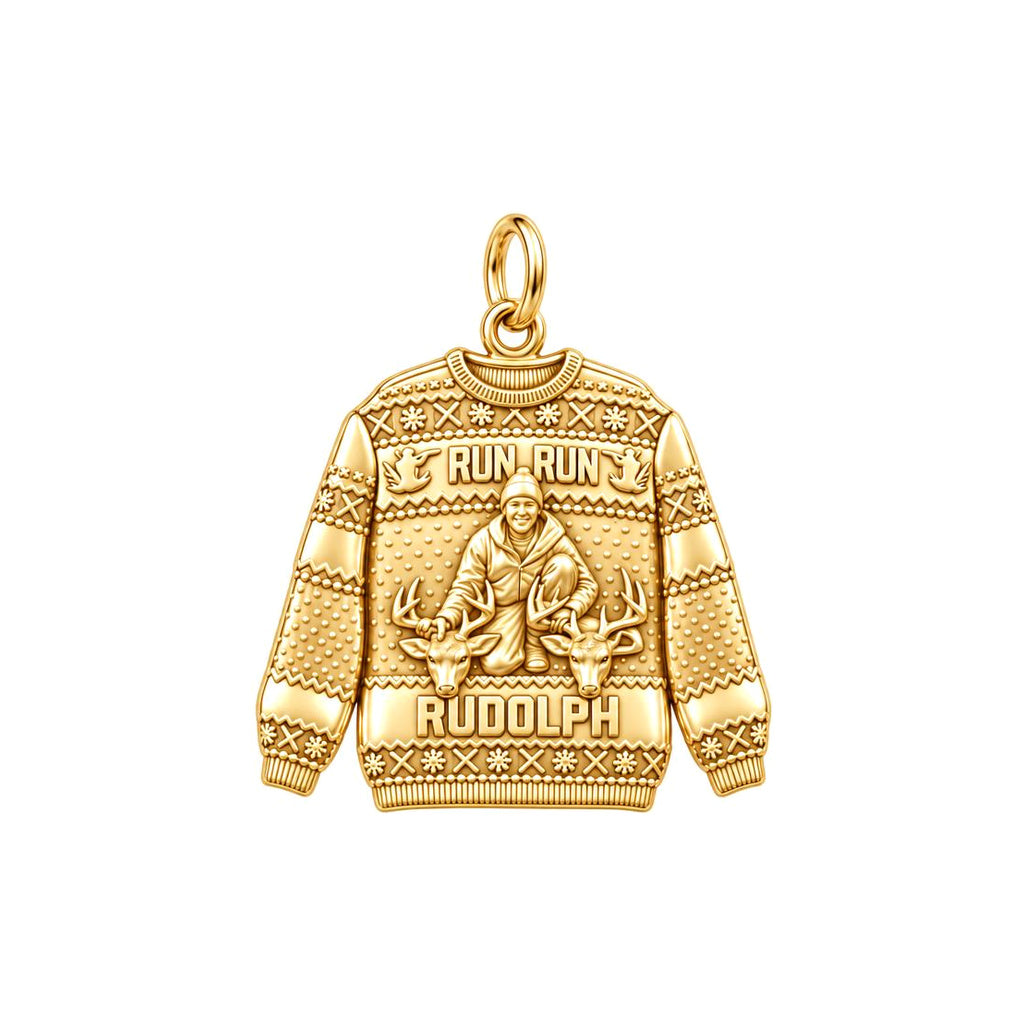 Ugly Hunting Sweater Charm Bracelet – Personalized Hunter Gift – 18K gold plated 3 cm charm, front view