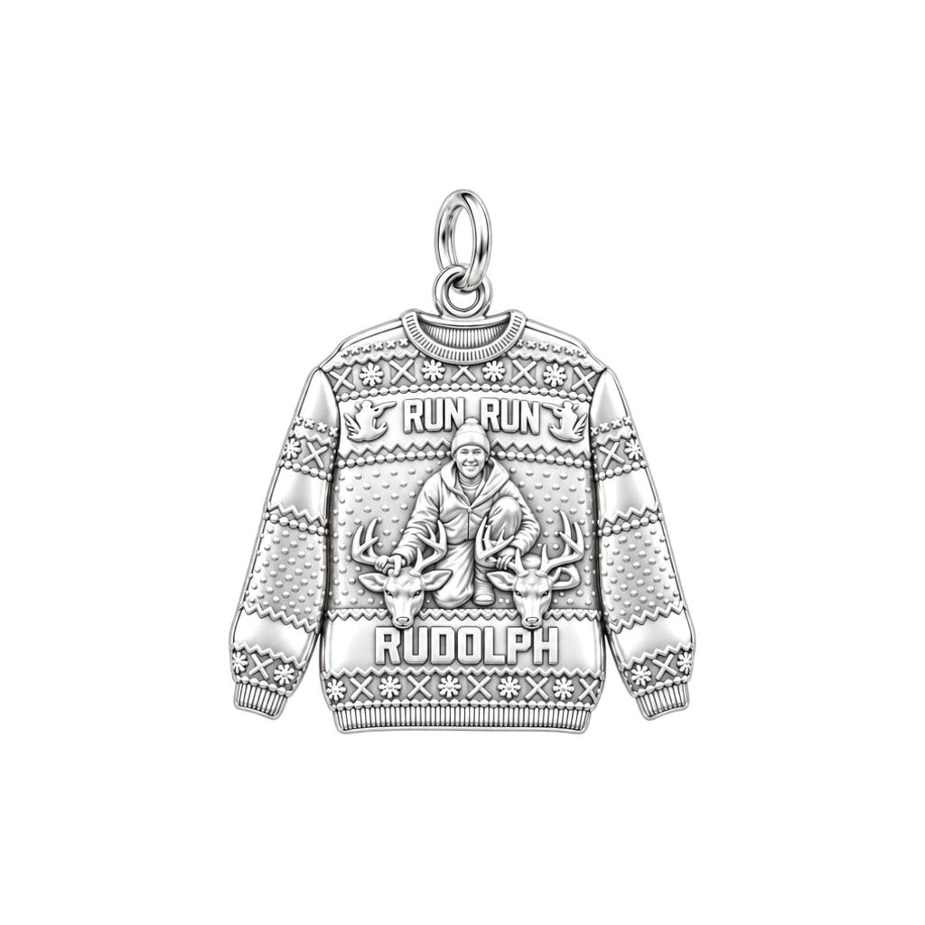 Ugly Hunting Sweater Charm Bracelet – Personalized Hunter Gift – silver plated 3 cm charm, front view
