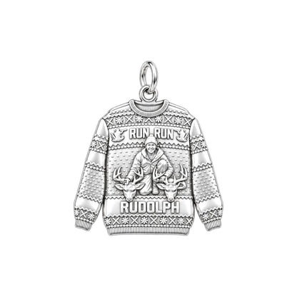 Ugly Hunting Sweater Charm Bracelet – Personalized Hunter Gift – silver plated 3 cm charm, front view