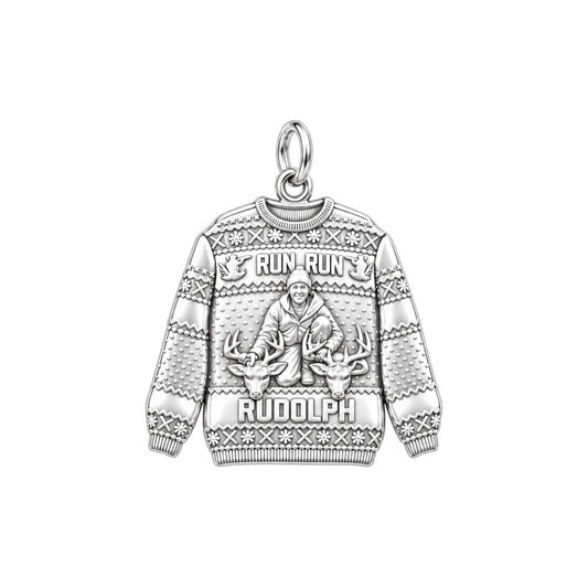 Ugly Hunting Sweater Charm Bracelet – Personalized Hunter Gift – silver plated 3 cm charm, front view