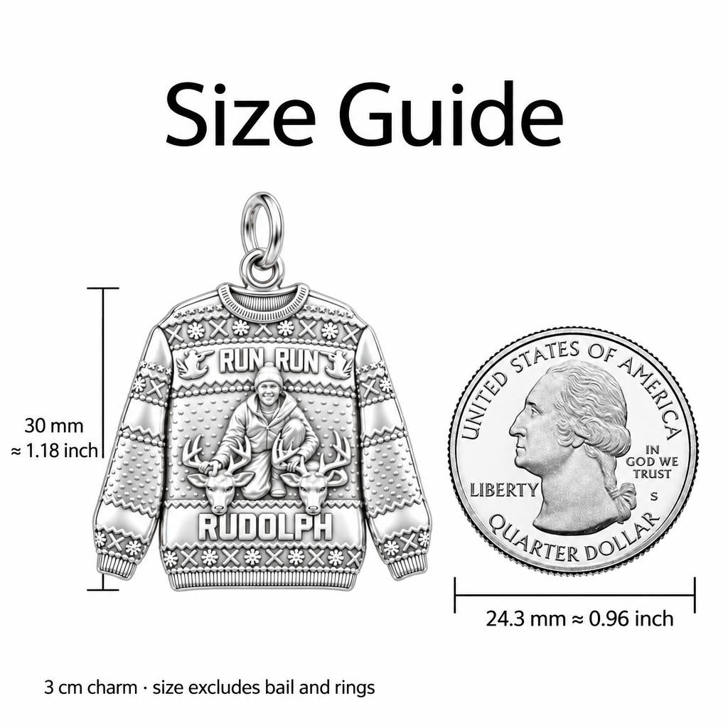 Ugly Hunting Sweater Charm Bracelet – Personalized Hunter Gift – size guide, 3 cm charm next to a quarter