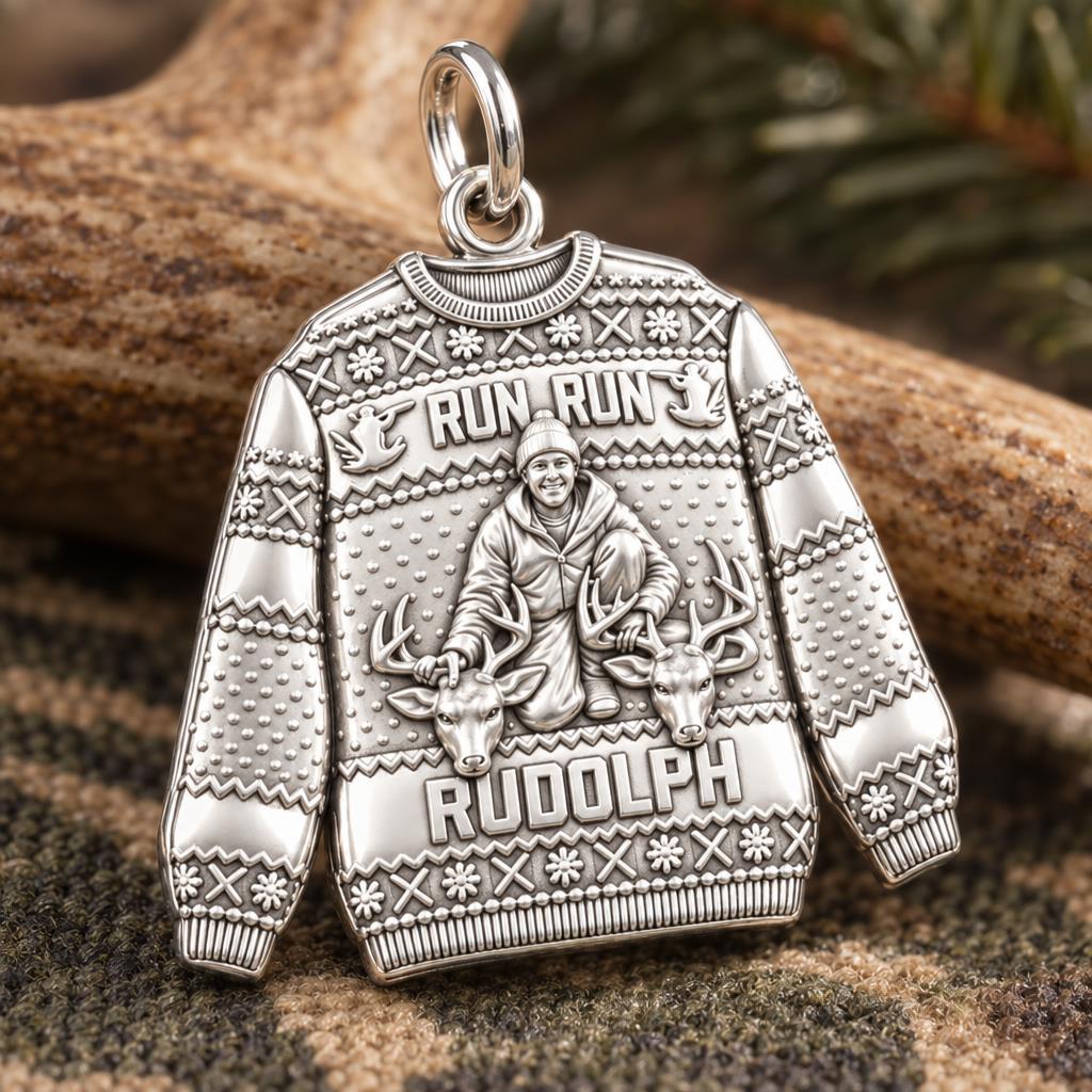 Ugly Hunting Sweater Charm Bracelet – Personalized Hunter Gift – macro detail of the charm
