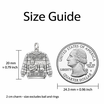 Ugly Sweater Beer And Cat Charm Bracelet – Personalized Gift – size guide, 3 cm charm next to a quarter