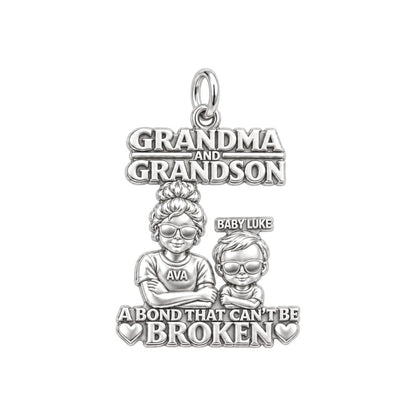 Unbreakable Bond Charm Bracelet – Personalized Grandma Gift – silver plated 3 cm charm, front view