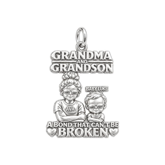 Unbreakable Bond Charm Bracelet – Personalized Grandma Gift – silver plated 3 cm charm, front view