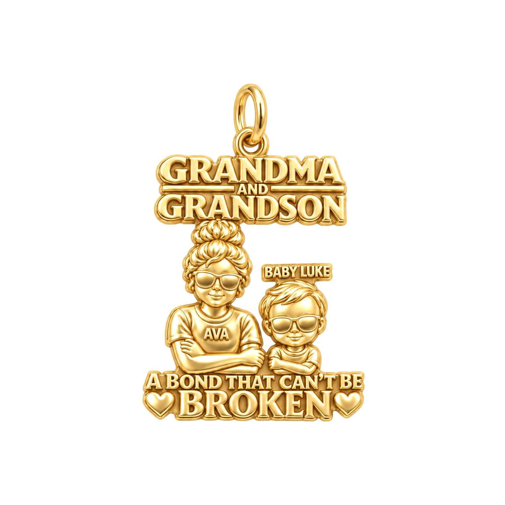 Unbreakable Bond Charm Bracelet – Personalized Grandma Gift – 18K gold plated 3 cm charm, front view