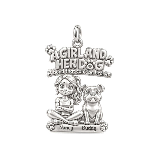 Unbroken Bond Charm Bracelet – Personalized Dog Mom Gift – silver plated 3 cm charm, front view