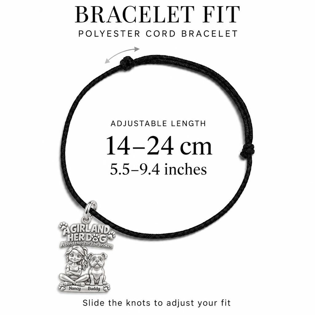 Unbroken Bond Charm Bracelet – Personalized Dog Mom Gift – adjustable black cord bracelet, 14–24 cm