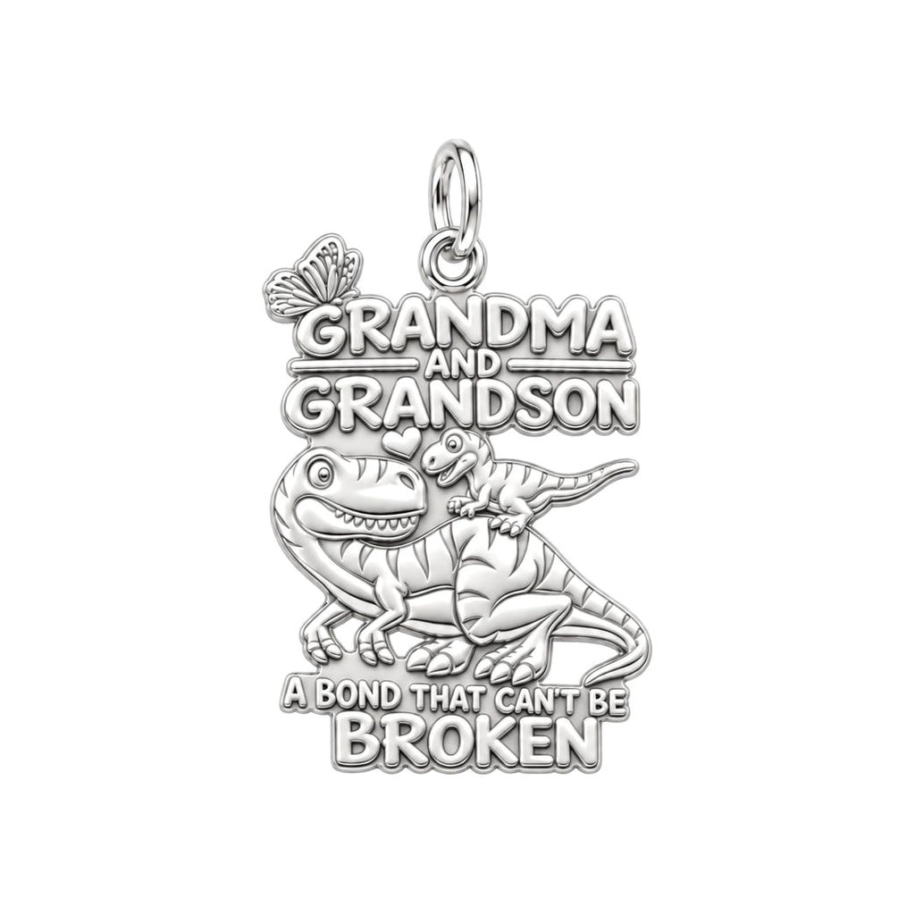 Unbroken Bond Dinosaur Charm Bracelet – Personalized Grandma Gift – silver charm, front view