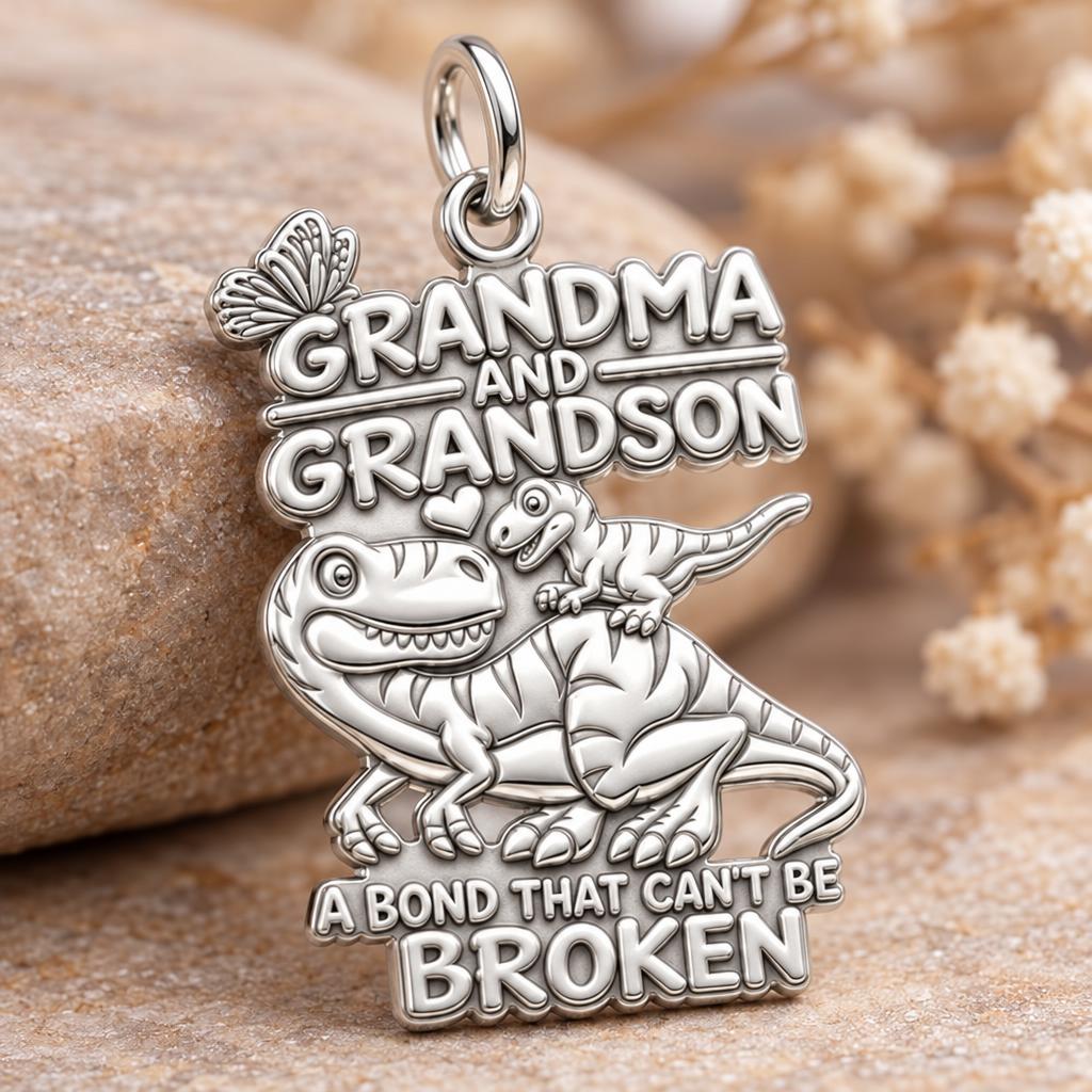 Unbroken Bond Dinosaur Charm Bracelet – Personalized Grandma Gift – macro detail of the charm
