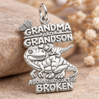 Unbroken Bond Dinosaur Charm Bracelet – Personalized Grandma Gift – macro detail of the charm