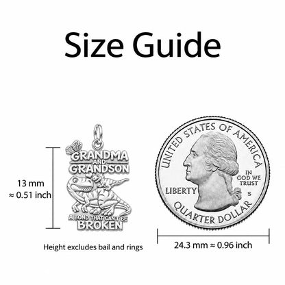 Unbroken Bond Dinosaur Charm Bracelet – Personalized Grandma Gift – size guide, 13 mm charm next to a quarter
