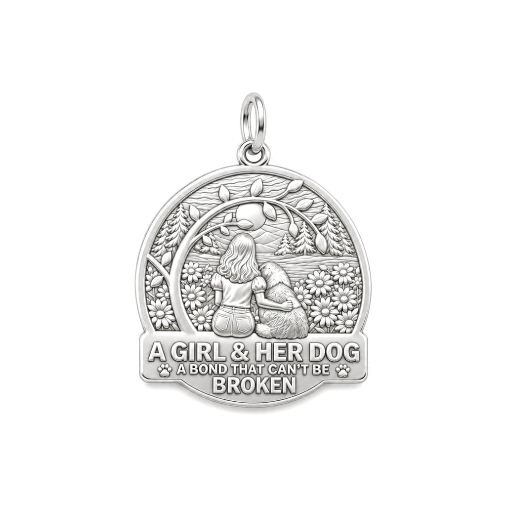 Unbroken Bond Meadow Charm and Polyester Cord Bracelet Set – silver plated 3 cm charm, front view