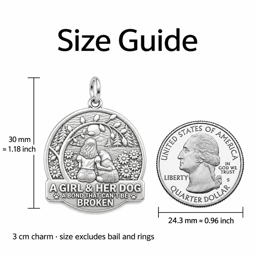 Unbroken Bond Meadow Charm and Polyester Cord Bracelet Set – size guide, 3 cm charm next to a quarter