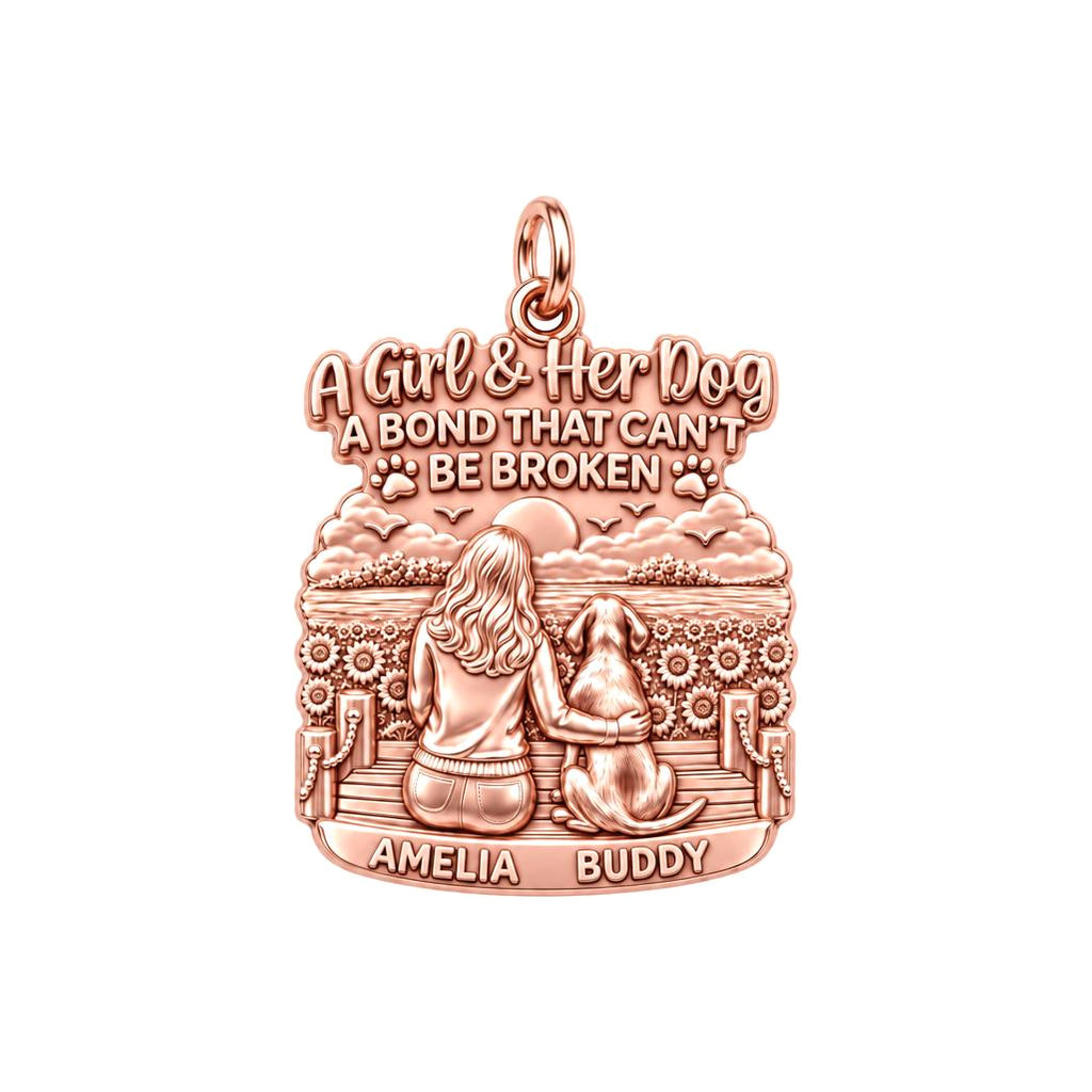 Unbroken Bond Pier Charm Bracelet – Personalized Dog Mom Gift – rose gold 3 cm charm, front view