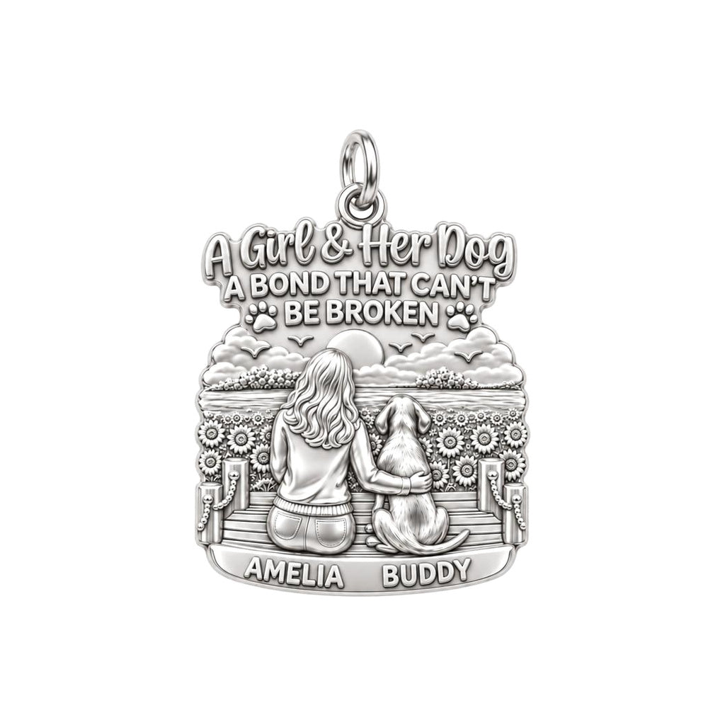 Unbroken Bond Pier Charm Bracelet – Personalized Dog Mom Gift – silver plated 3 cm charm, front view