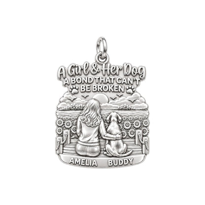 Unbroken Bond Pier Charm Bracelet – Personalized Dog Mom Gift – silver plated 3 cm charm, front view