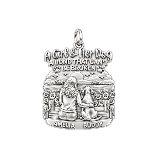 Unbroken Bond Pier Charm Bracelet – Personalized Dog Mom Gift – silver plated 3 cm charm, front view