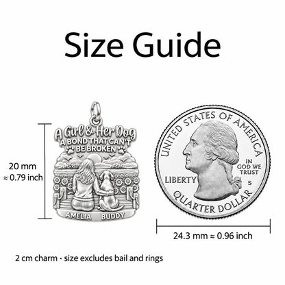 Unbroken Bond Pier Charm Bracelet – Personalized Dog Mom Gift – size guide, 3 cm charm next to a quarter
