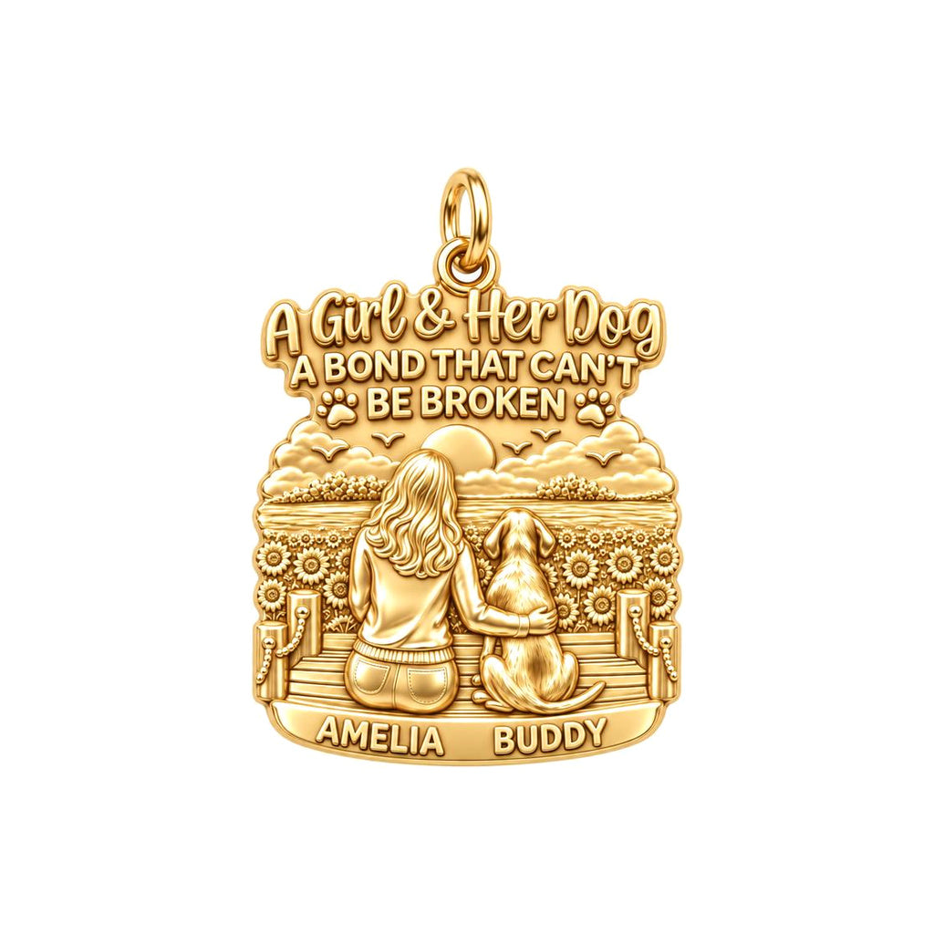 Unbroken Bond Pier Charm Bracelet – Personalized Dog Mom Gift – 18K gold plated 3 cm charm, front view