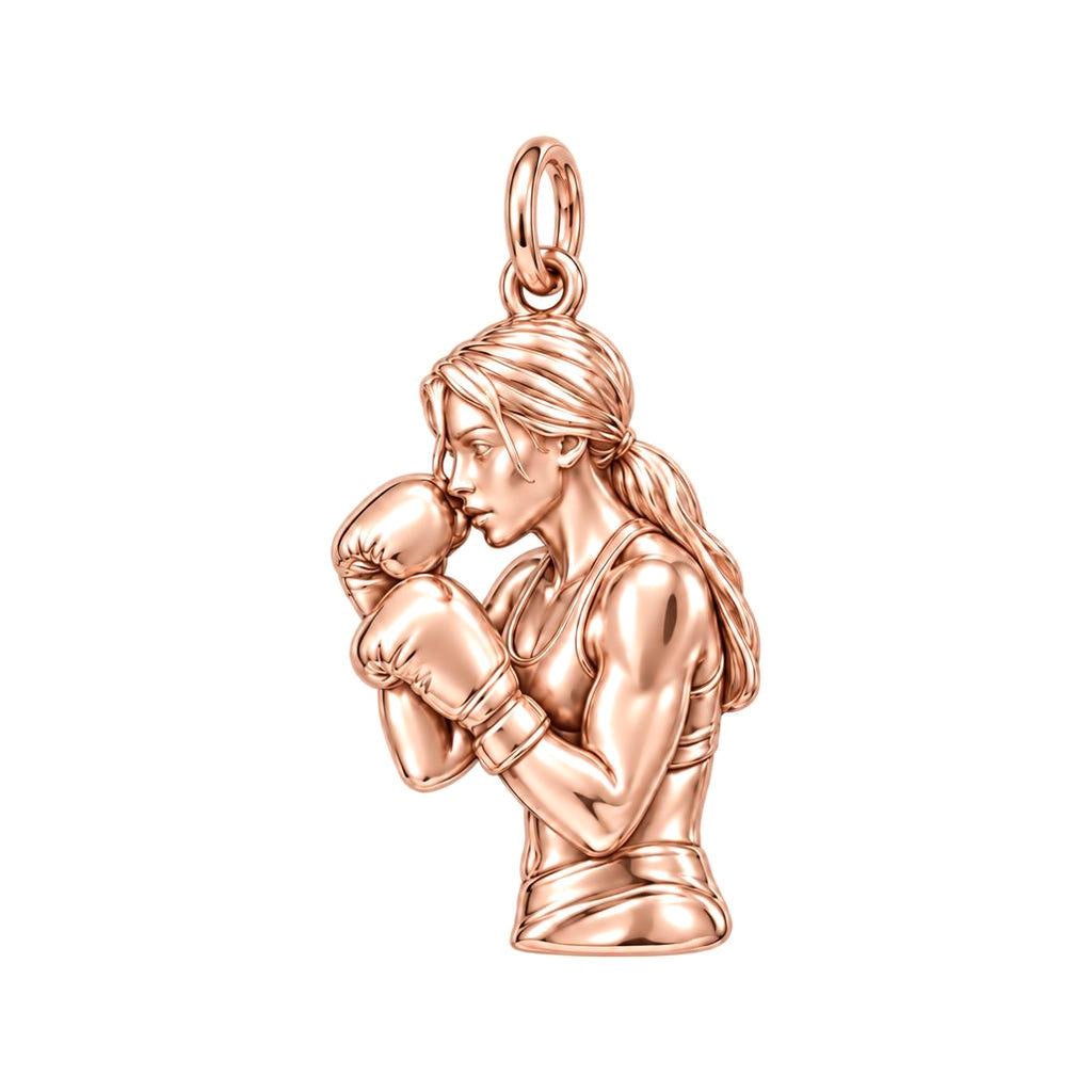 Upload Photo Boxer Charm Bracelet – Personalized Athlete Gift – rose gold charm, front view