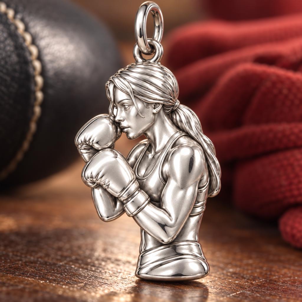 Upload Photo Boxer Charm Bracelet – Personalized Athlete Gift – macro detail of the charm