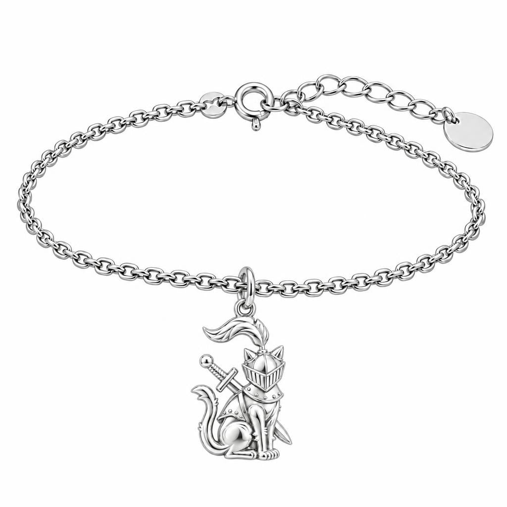 Valiant Cat Knight Charm Bracelet Set – silver, front view