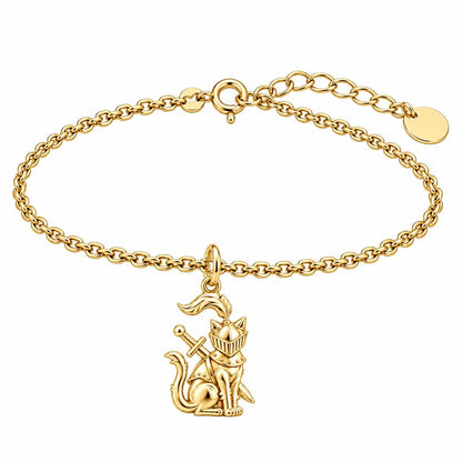 Valiant Cat Knight Charm Bracelet Set – 18K gold, front view