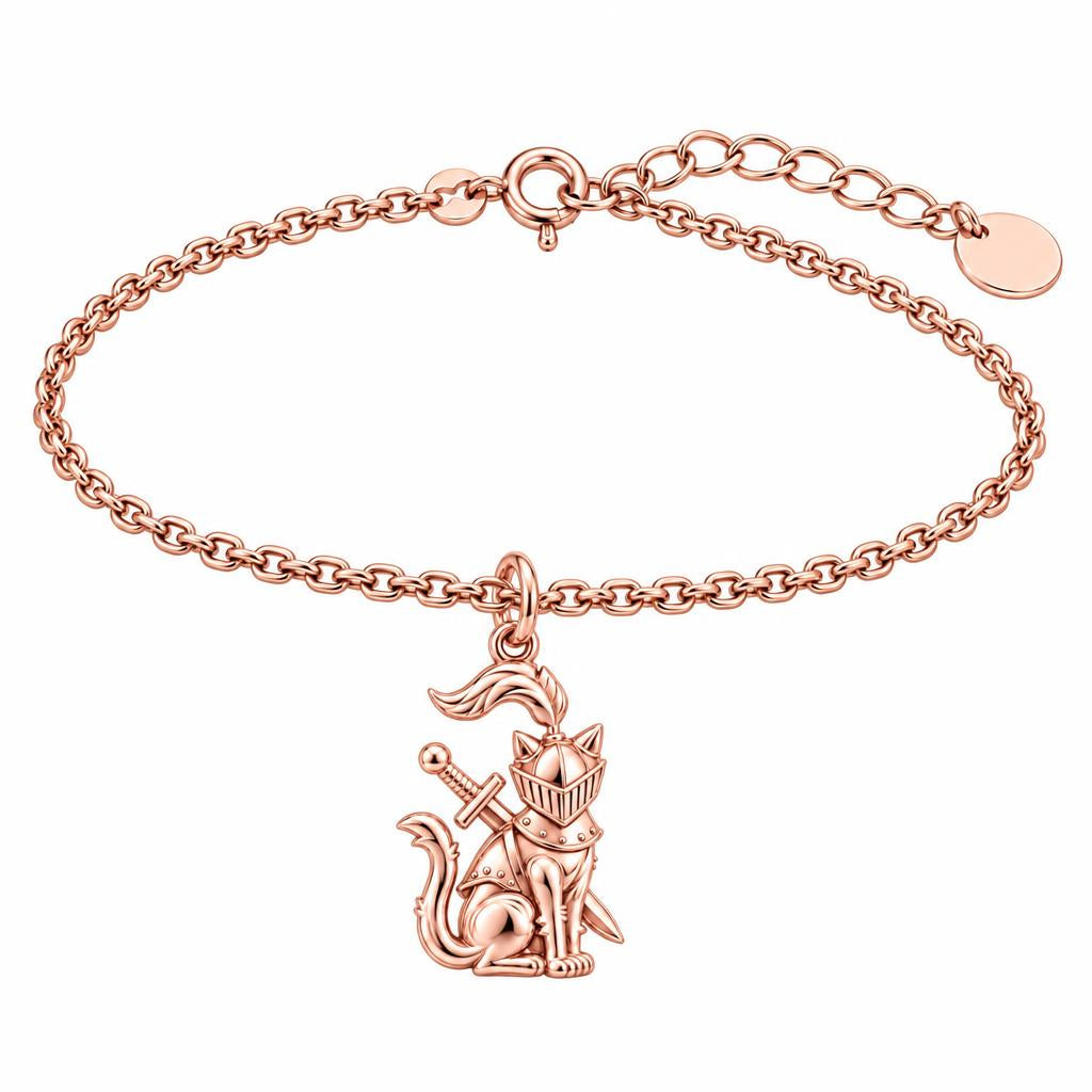 Valiant Cat Knight Charm Bracelet Set – rose gold, front view