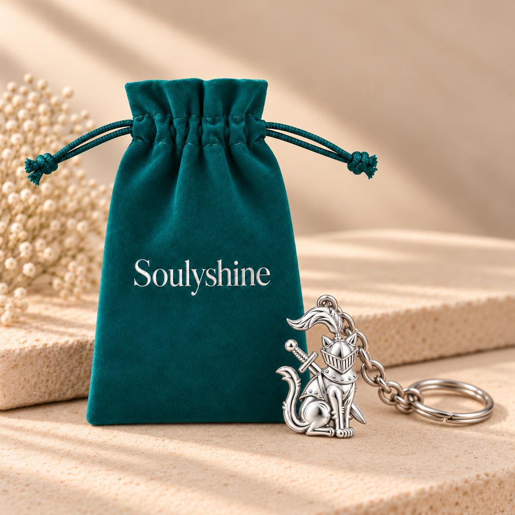 Valiant Cat Knight Charm Keychain – Soulyshine velvet gift pouch