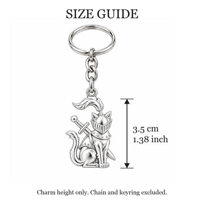 Valiant Cat Knight Charm Keychain – size guide, 3.5 cm (1.38 in) charm, chain and keyring excluded