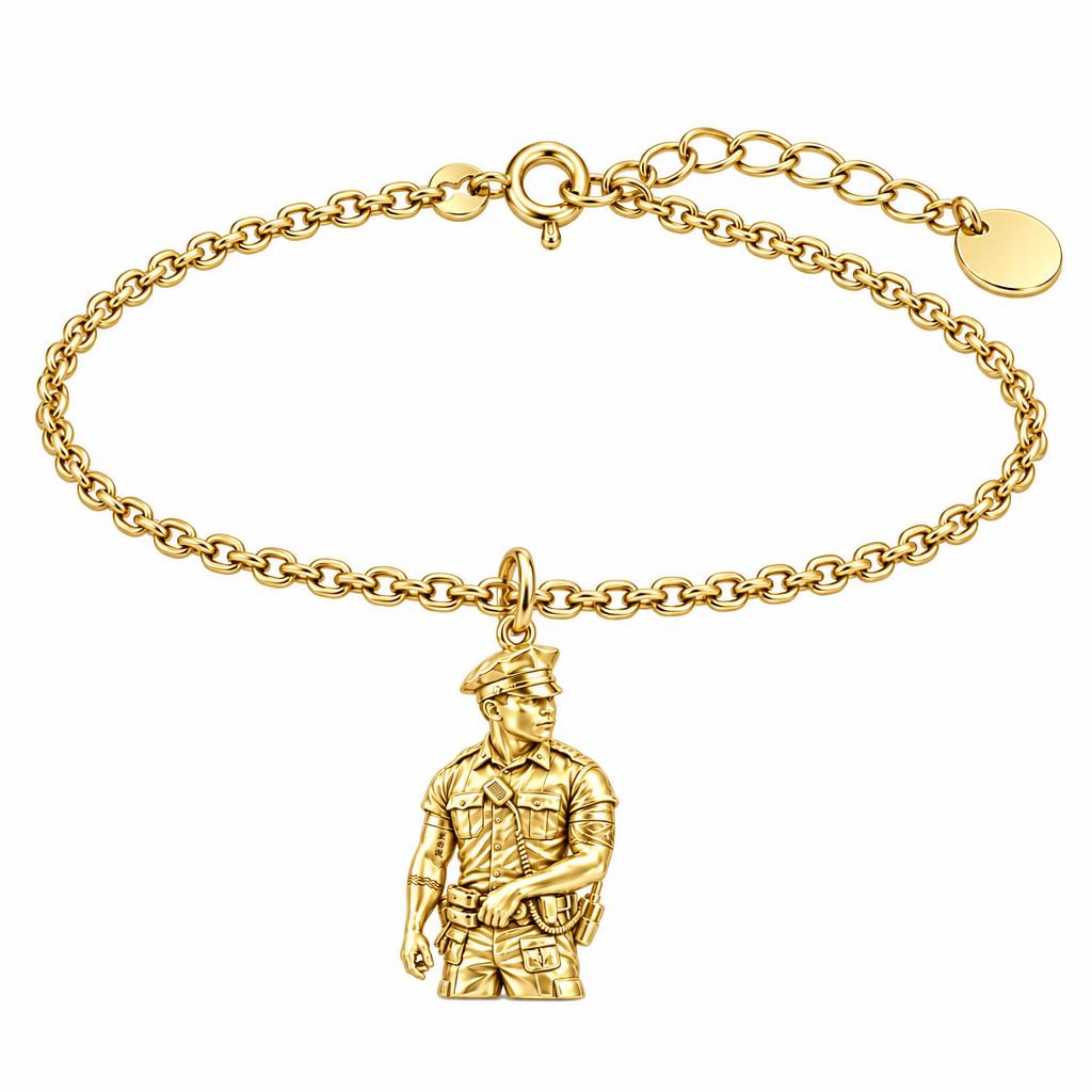 Valiant Hero in Uniform Charm Bracelet Set – 18K gold, front view