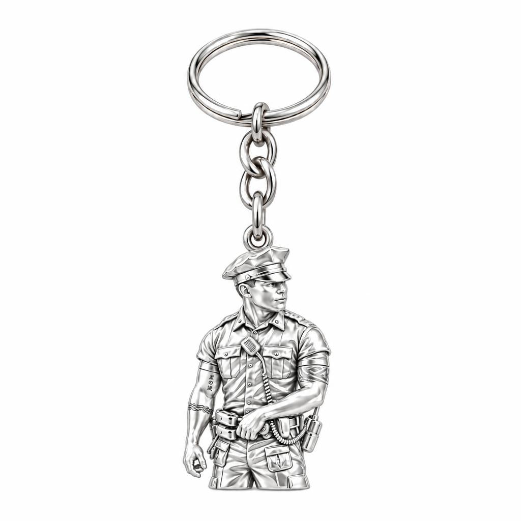 Valiant Hero in Uniform Charm Keychain – silver, front view