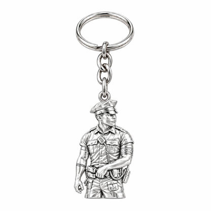 Valiant Hero in Uniform Charm Keychain – silver, front view