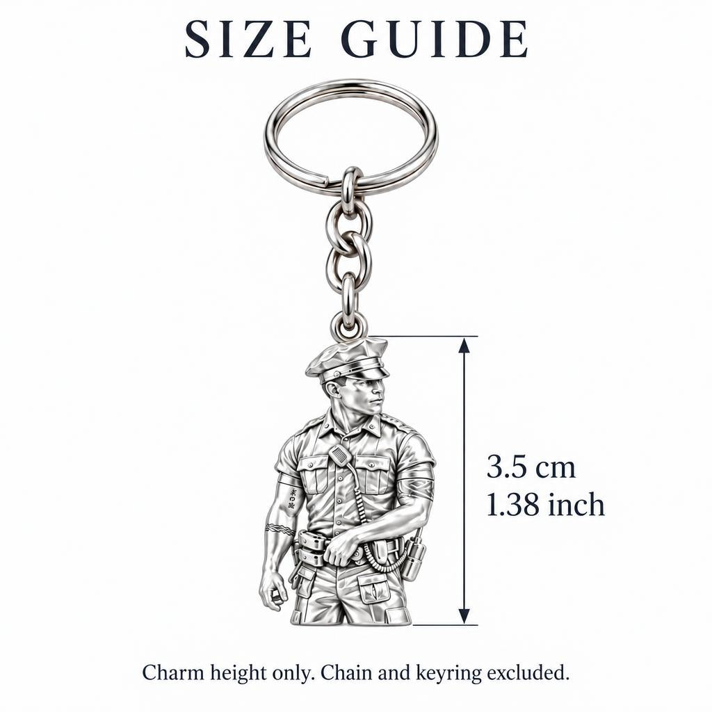 Valiant Hero in Uniform Charm Keychain – size guide, 3.5 cm (1.38 in) charm, chain and keyring excluded