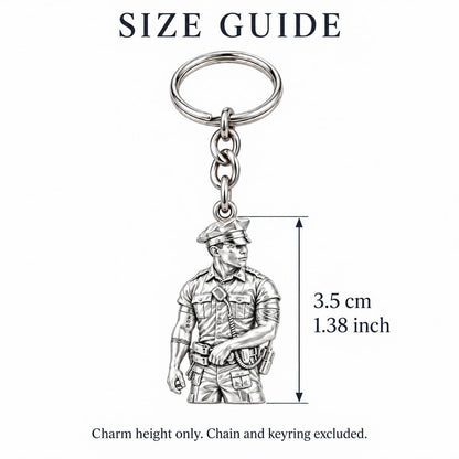 Valiant Hero in Uniform Charm Keychain – size guide, 3.5 cm (1.38 in) charm, chain and keyring excluded