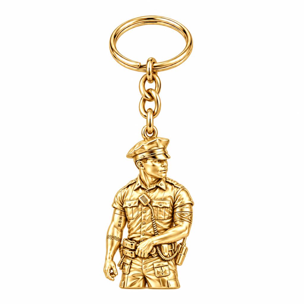 Valiant Hero in Uniform Charm Keychain – 18K gold, front view