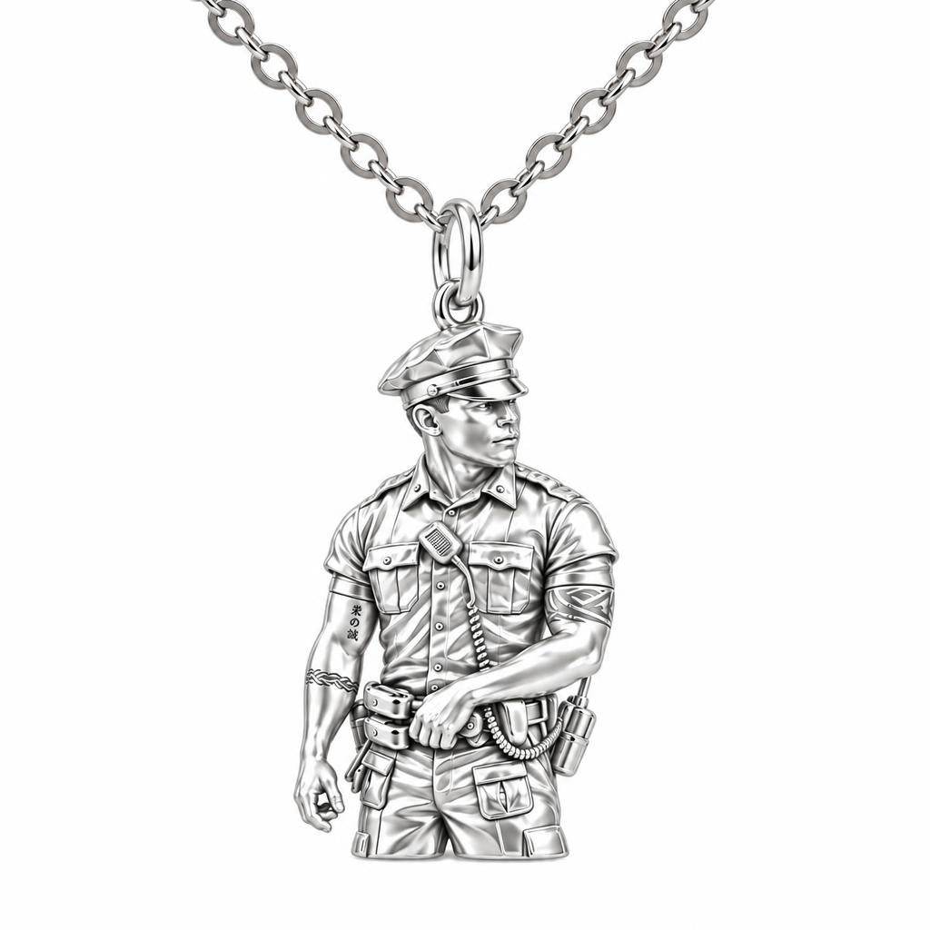 Valiant Hero in Uniform Charm Necklace Set – silver, front view