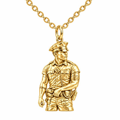 Valiant Hero in Uniform Charm Necklace Set – 18K gold, front view