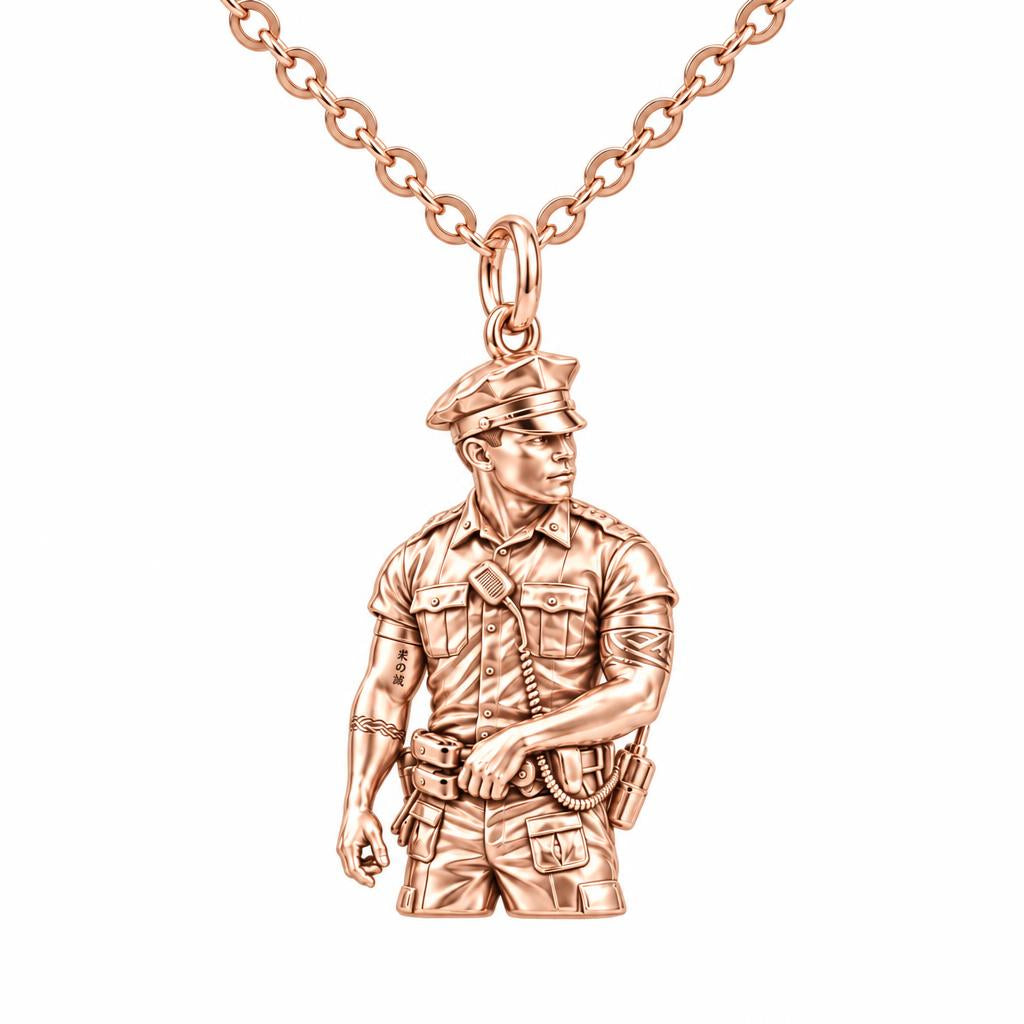 Valiant Hero in Uniform Charm Necklace Set – rose gold, front view